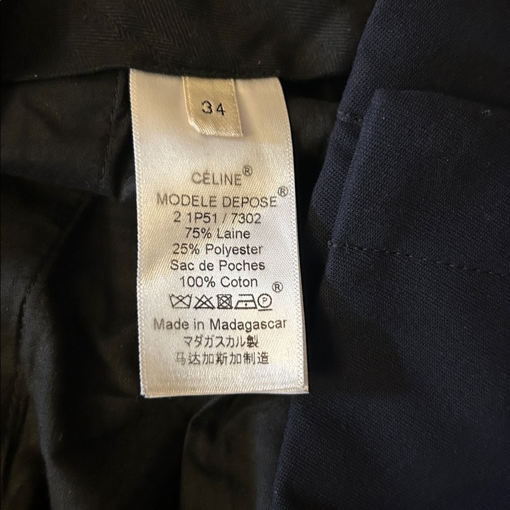 Celine Dark Navy with White Piping Straight Leg Trousers ID: 150/66A NWOT - Picture 8 of 11